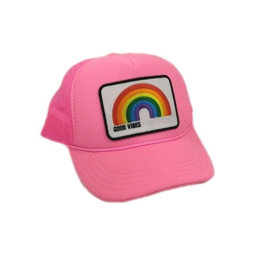 Otto Good Vibes Rainbow Trucker Hat Neon Pink Madley Snapback
